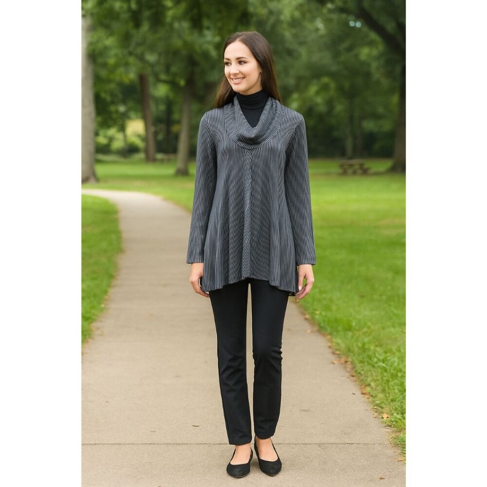 Jones New York Navy Striped Cowl Nck Top Size XL